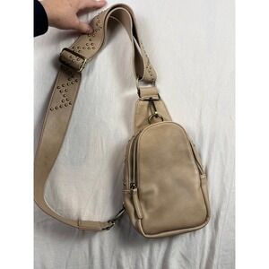 Urban Originals Anthropologie Studded Vegan Leather Sling Bag Beige Crossbody